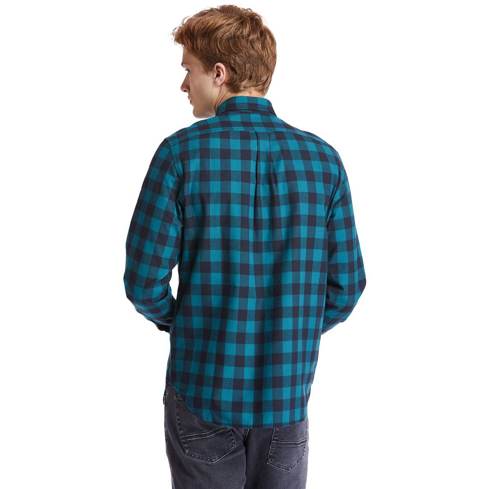 Timberland Πουκαμισα Ανδρικα Μπλε/Μαυρα - Nashua River Long-Sleeve Flannel Check - Greece 3610892-XP